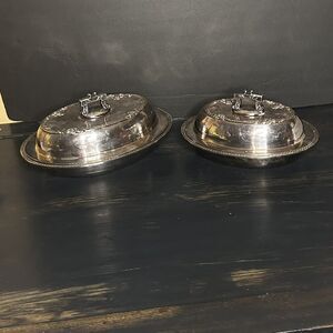 Set Of (2) Antique GM Co Gorham EP Silver Vegetable Dish 1917/18 . 9 & 10 Inch.